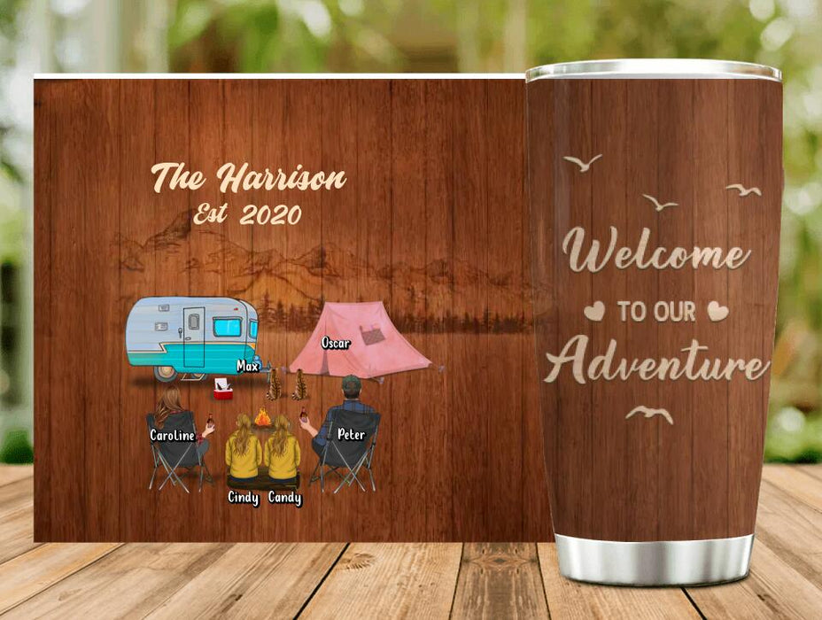 Personalized Camping Family Tumbler - Couple/Parents/Single Parent With Upto 2 Kids And 3 Pets - Gift Idea For Family/ Camping/ Dog/Cat Lovers - Welcome To Our Adventure