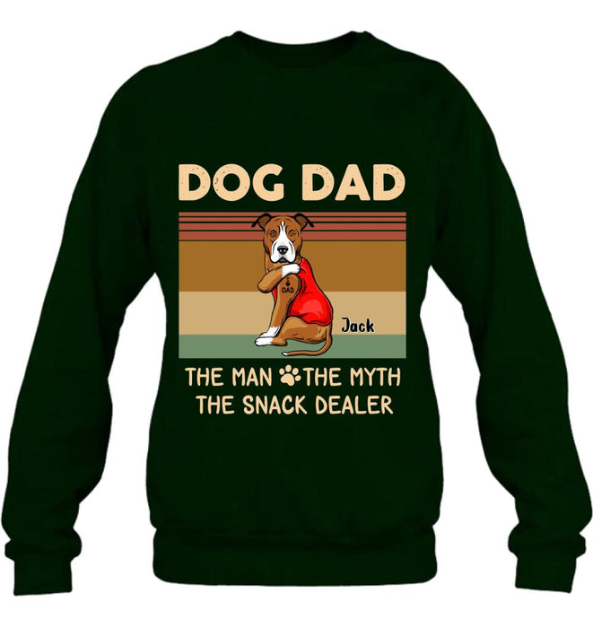 Custom Personalized Pet Dad T-shirt/ Long Sleeve/ Sweatshirt/ Hoodie - Upto 4 Pets - Gift Idea For Dog/Cat Lover - Dog Dad The Man The Myth The Snack Dealer