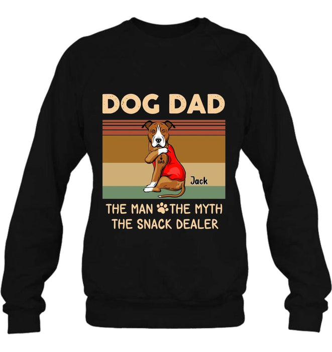 Custom Personalized Pet Dad T-shirt/ Long Sleeve/ Sweatshirt/ Hoodie - Upto 4 Pets - Gift Idea For Dog/Cat Lover - Dog Dad The Man The Myth The Snack Dealer