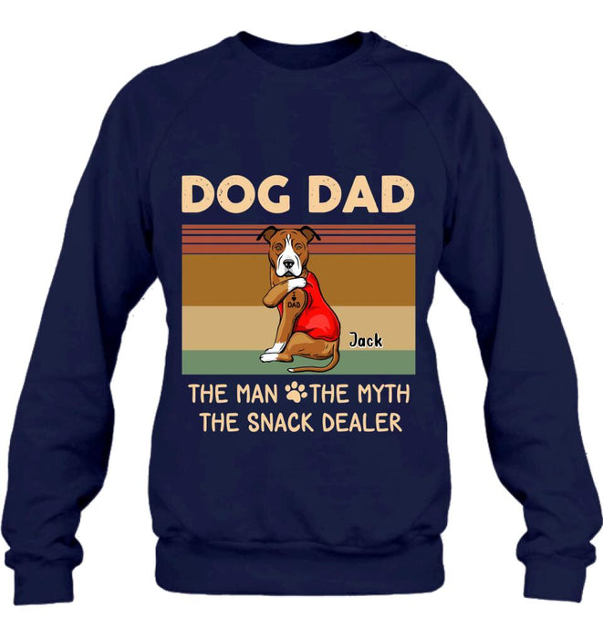 Custom Personalized Pet Dad T-shirt/ Long Sleeve/ Sweatshirt/ Hoodie - Upto 4 Pets - Gift Idea For Dog/Cat Lover - Dog Dad The Man The Myth The Snack Dealer