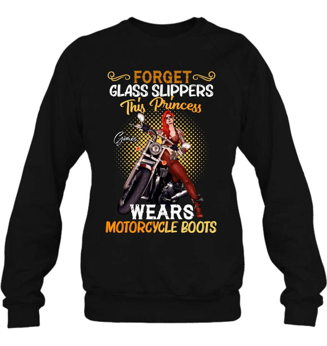 Custom Personalized Biker Girl T-shirt/ Long Sleeve/ Sweatshirt/ Hoodie - Gift Idea For Girl/ Motorcycle Lover - Forget Glass Slippers This Princess Wears Motorcycle Boots