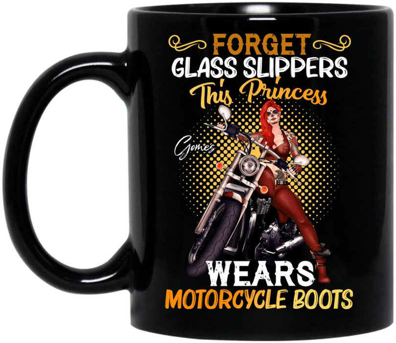 Custom Personalized Biker Girl Coffee Mug - Gift Idea For Girl/ Motorcycle Lover - Forget Glass Slippers This Princess Wears Motorcycle Boots