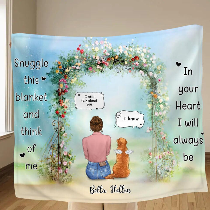 Custom Personalized Memorial Pet Singer Layer Fleece/ Quilt Blanket - Adult/Couple With Up to 4 Pets - Memorial Gift Idea For Dog/Cat Owners - Snuggle This Blanket And Think Of Me