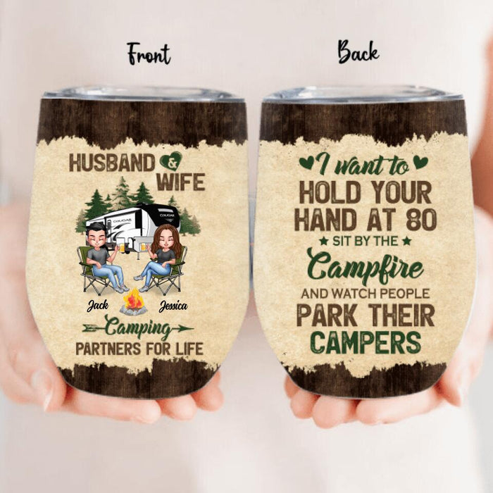 Custom Personalized Camping Couple Wine Tumbler - Gift Idea For Couple/ Camping Lover - Husband And Wife Camping Partners For Life