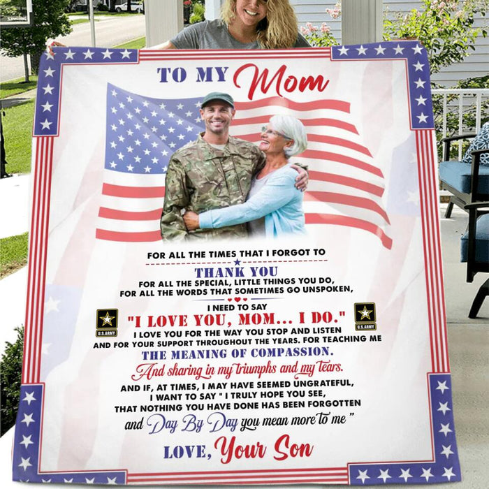 Custom Personalized To My Veteran's Mom Singer Layer Fleece/ Quilt Blanket - Gift Idea For Mom/ Mother's Day Gift - I Love You Mom