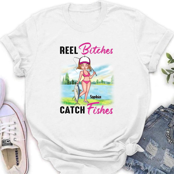 Custom Personalized Fishing Girl Shirt/Hoodie/Long Sleeve/Sweatshirt - Gift Idea For Fishing Lovers - Reel Bitches Catch Fishes