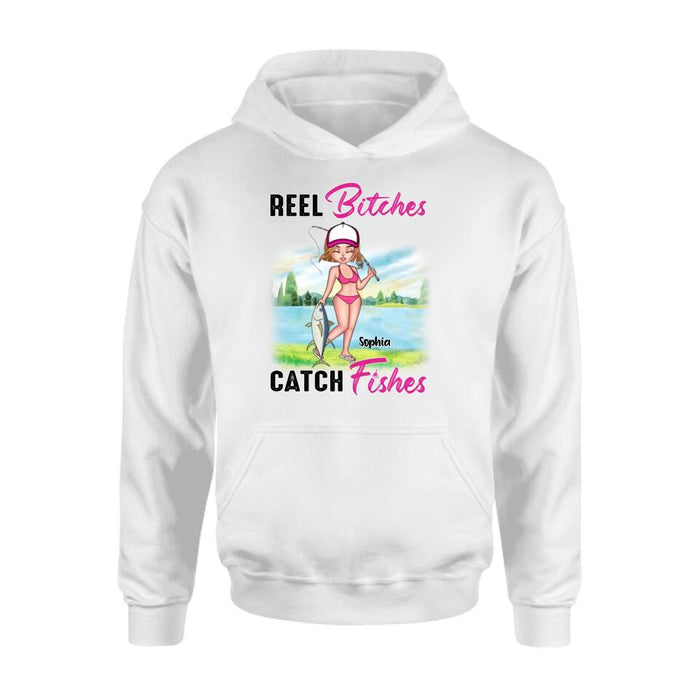 Custom Personalized Fishing Girl Shirt/Hoodie/Long Sleeve/Sweatshirt - Gift Idea For Fishing Lovers - Reel Bitches Catch Fishes