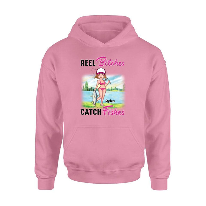 Custom Personalized Fishing Girl Shirt/Hoodie/Long Sleeve/Sweatshirt - Gift Idea For Fishing Lovers - Reel Bitches Catch Fishes