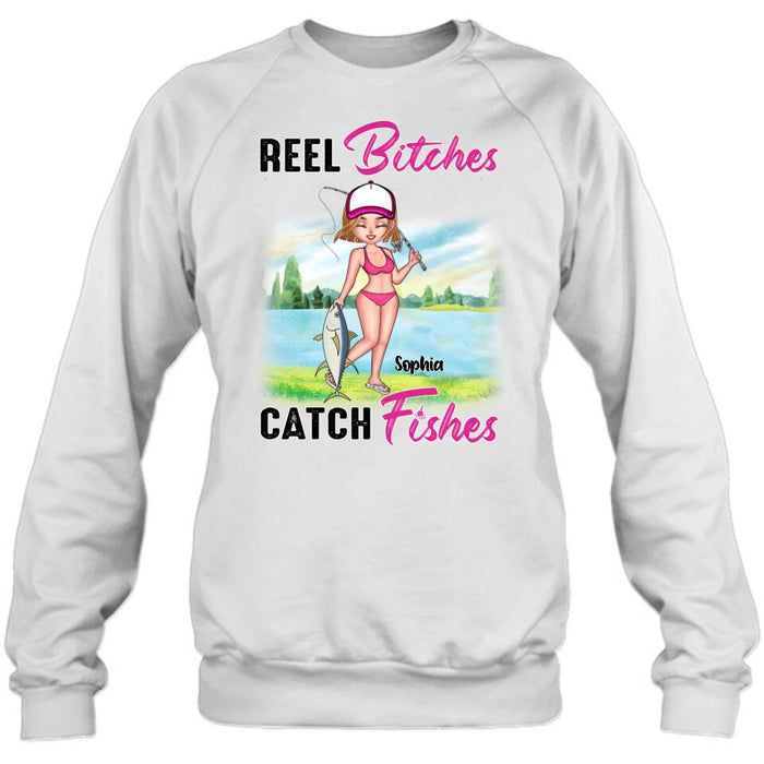 Custom Personalized Fishing Girl Shirt/Hoodie/Long Sleeve/Sweatshirt - Gift Idea For Fishing Lovers - Reel Bitches Catch Fishes