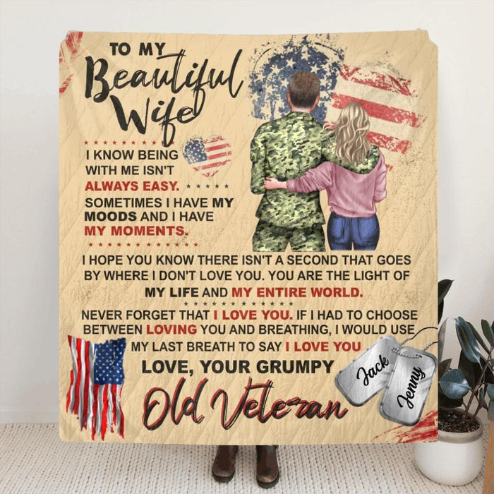 Custom Personalized My Wife Quilt/Single Layer Fleece Blanket - Gift Idea For Veteran's Wife/Gift For Her/ Mother's Day Gift For Wife From Husband