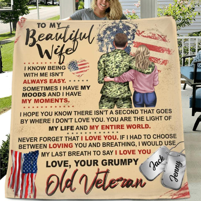 Custom Personalized My Wife Quilt/Single Layer Fleece Blanket - Gift Idea For Veteran's Wife/Gift For Her/ Mother's Day Gift For Wife From Husband