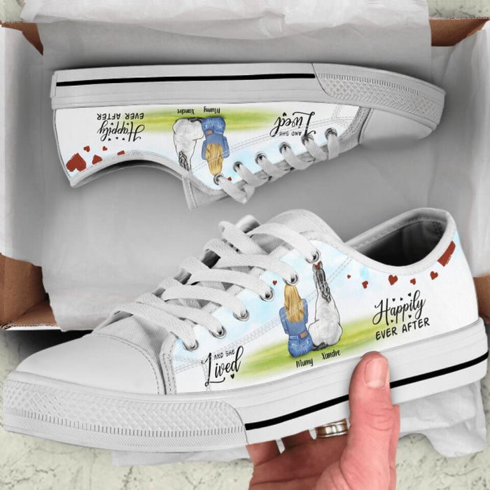 Custom Personalized Horse Dog Mom Sneakers - Girl With Upto 3 Horses/ Dogs - Best Gift For Horse & Dog Lover - And She Lived Happily Ever After - 9AGKN2