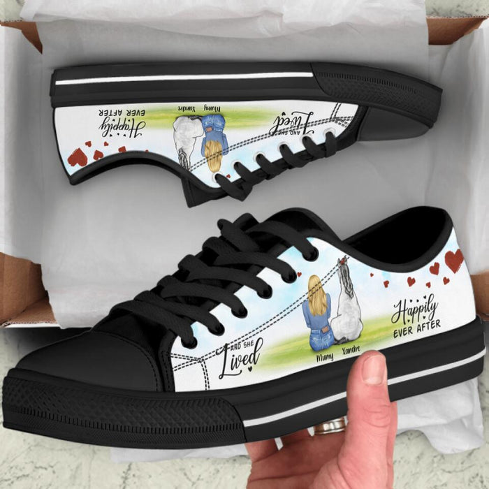 Custom Personalized Horse Dog Mom Sneakers - Girl With Upto 3 Horses/ Dogs - Best Gift For Horse & Dog Lover - And She Lived Happily Ever After - 9AGKN2