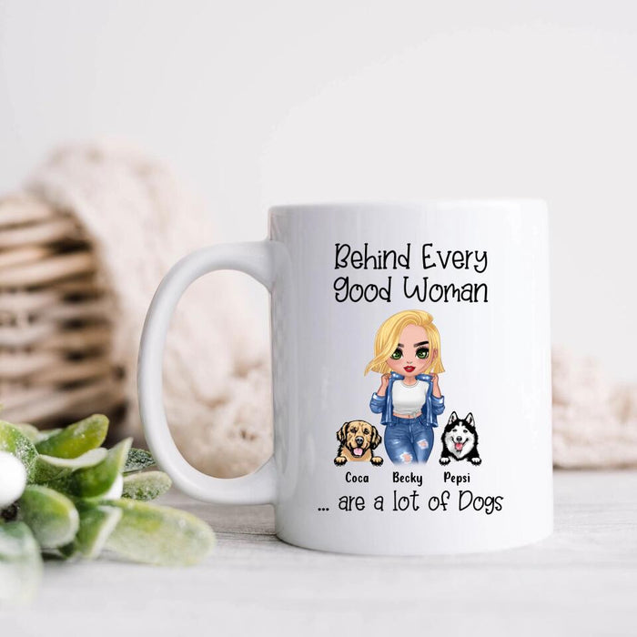 Custom Personalized Pet Mom Coffee Mug - Upto 6 Pets - Gift Idea For Dog/Cat Lover - Behind Every Good Woman Are A Lot Of Dogs