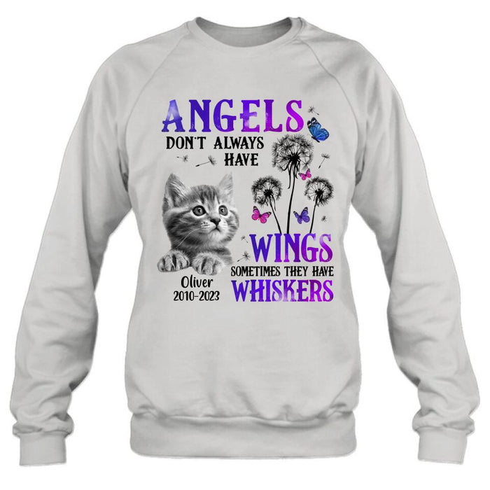 Custom Personalized Memorial Pet Photo T-shirt/ Long Sleeve/ Sweatshirt/ Hoodie - Memorial Gift Idea For Dog/ Cat Owner - Angels Don't Always Have Wings Sometimes They Have Whiskers