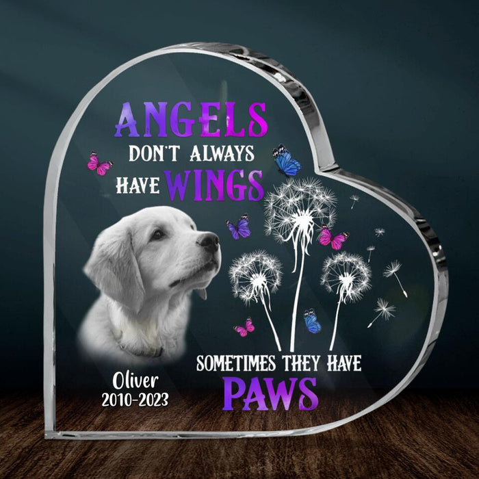 Custom Personalized Memorial Pet Photo Crystal Heart - Memorial Gift Idea For Dog/ Cat Owner - Angels Don't Always Have Wings Sometimes They Have Paws