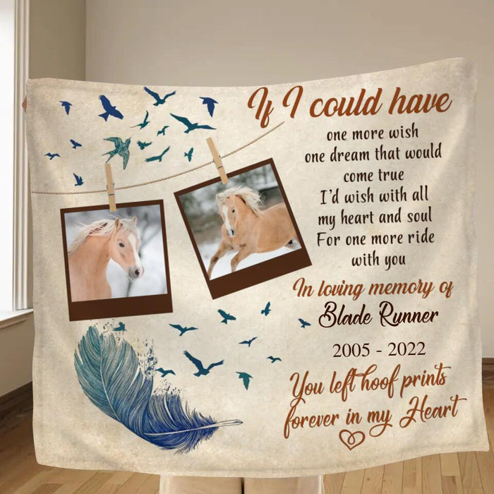 Custom Personalized Memorial Horse Quilt/Single Layer Fleece Blanket - Upload 2 Photos - Memorial Gift Idea For Horse Lover - One More Ride With You