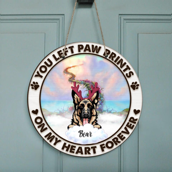 Custom Personalized Pets In Heaven Circle Door Sign - Upto 3 Pets - Best Gift For Cat Lover/Dog Lover - You Left Paw Prints On My Heart Forever