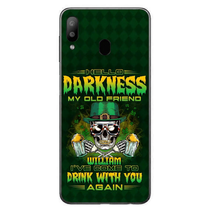 Custom Personalized St Patrick's Day Beer Skull Phone Case - Gift Idea For St Patrick's Day/ Beer Lover - Hello Darkness My Old Friend I've Come To Drink With You Again - Case For iPhone And Samsung