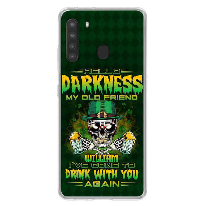 Custom Personalized St Patrick's Day Beer Skull Phone Case - Gift Idea For St Patrick's Day/ Beer Lover - Hello Darkness My Old Friend I've Come To Drink With You Again - Case For iPhone And Samsung