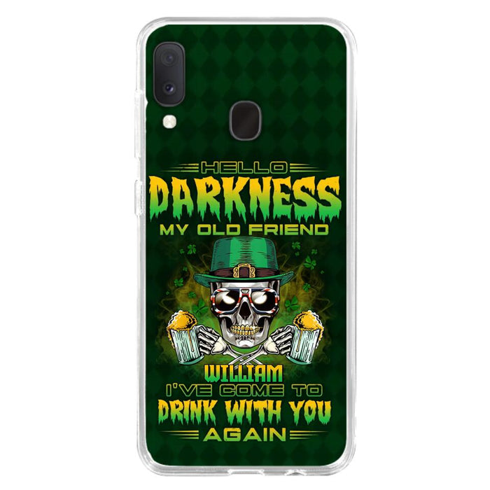 Custom Personalized St Patrick's Day Beer Skull Phone Case - Gift Idea For St Patrick's Day/ Beer Lover - Hello Darkness My Old Friend I've Come To Drink With You Again - Case For iPhone And Samsung