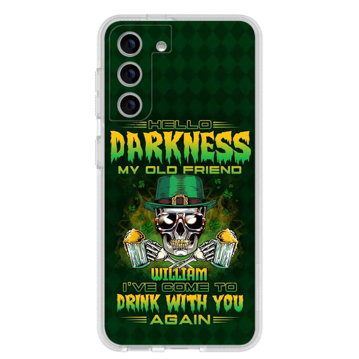 Custom Personalized St Patrick's Day Beer Skull Phone Case - Gift Idea For St Patrick's Day/ Beer Lover - Hello Darkness My Old Friend I've Come To Drink With You Again - Case For iPhone And Samsung