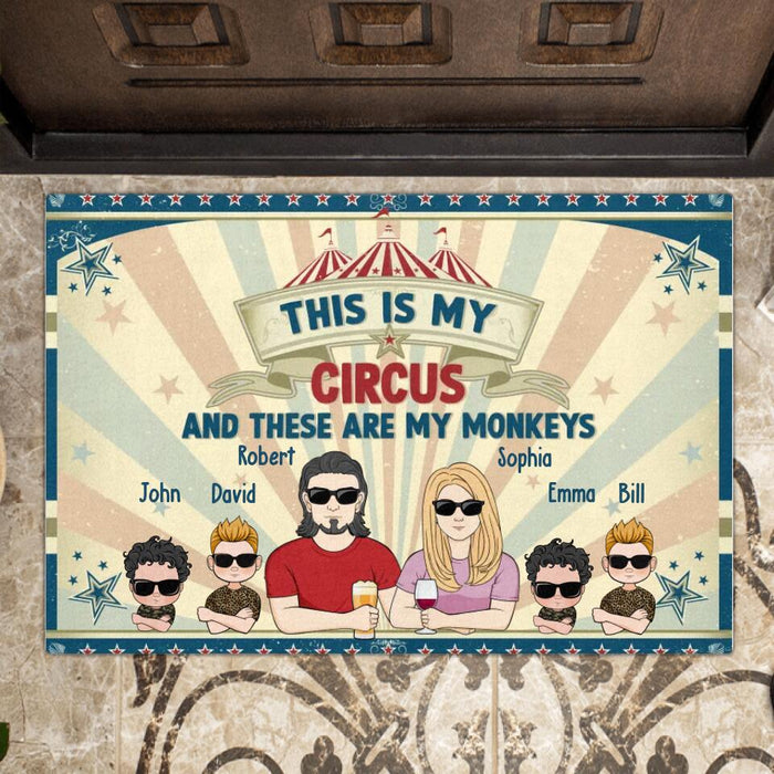 Custom Personalized Couple With Kids Doormat - Gift Idea For Couple/Family - Upto 4 Kids - This Is My Circus And These Are My Monkeys