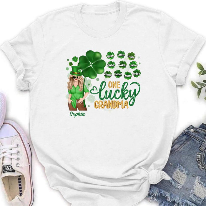 Custom Personalized Grandma T-shirt/Hoodie/Long Sleeve/Sweatshirt - Mother's Day Gift For Grandma - Upto 10 Kids - St. Patrick's Day Shirt One Lucky Grandma