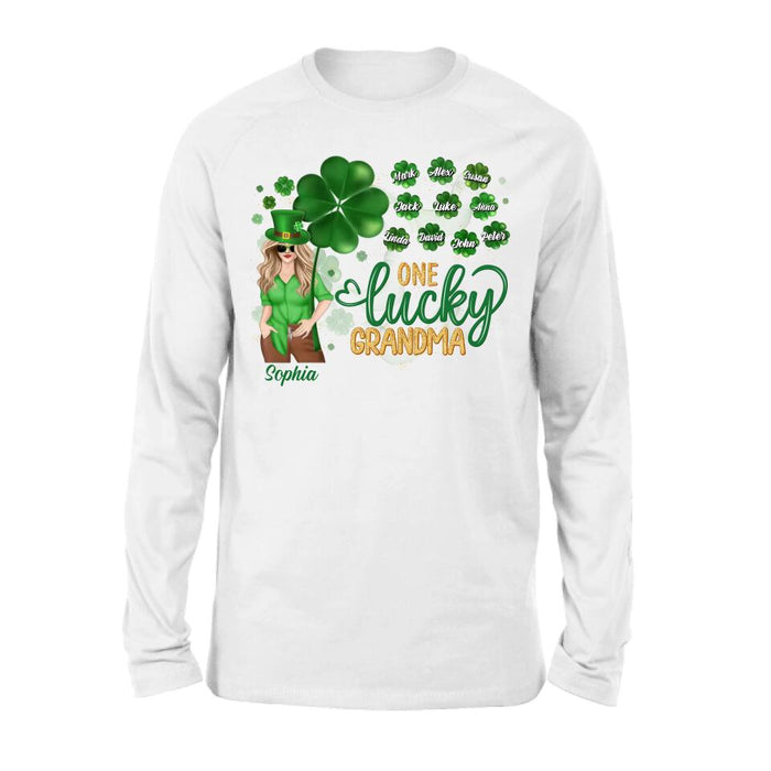 Custom Personalized Grandma T-shirt/Hoodie/Long Sleeve/Sweatshirt - Mother's Day Gift For Grandma - Upto 10 Kids - St. Patrick's Day Shirt One Lucky Grandma