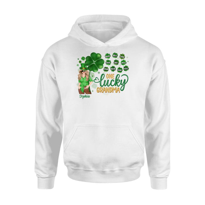 Custom Personalized Grandma T-shirt/Hoodie/Long Sleeve/Sweatshirt - Mother's Day Gift For Grandma - Upto 10 Kids - St. Patrick's Day Shirt One Lucky Grandma