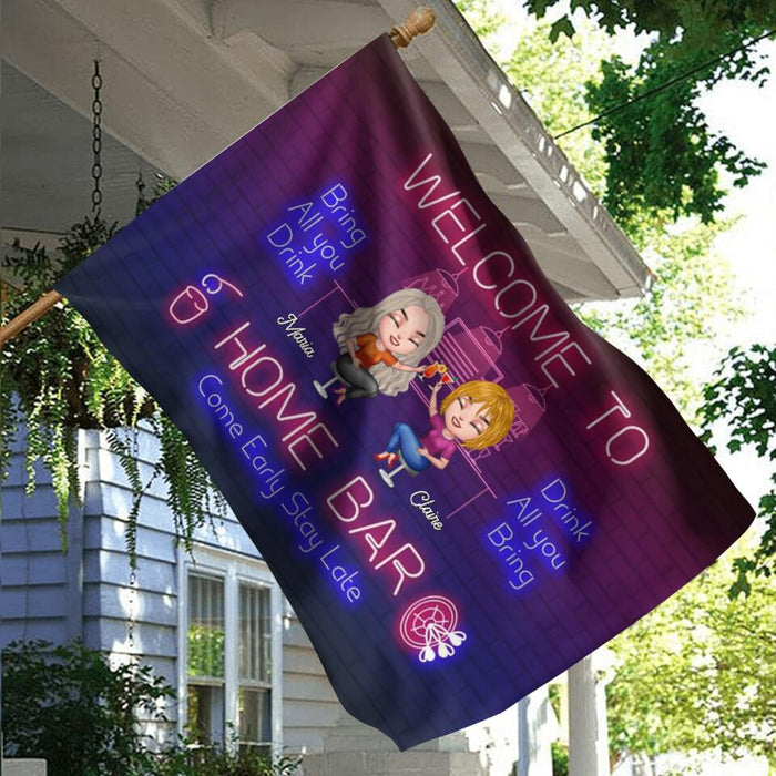 Custom Personalized Besties Flag Sign - Upto 8 People - Gift Idea For Friends/ Besties - Bring All You Drink, Drink All You Bring