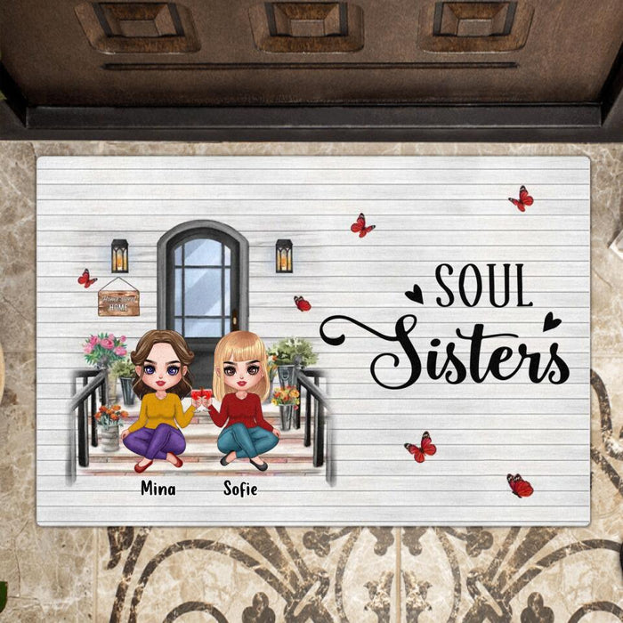 Custom Personalized Besties Sisters Front Porch Doormat - Upto 5 Women - Gift Idea For Friends/ Besties/ Sisters - Soul Sisters