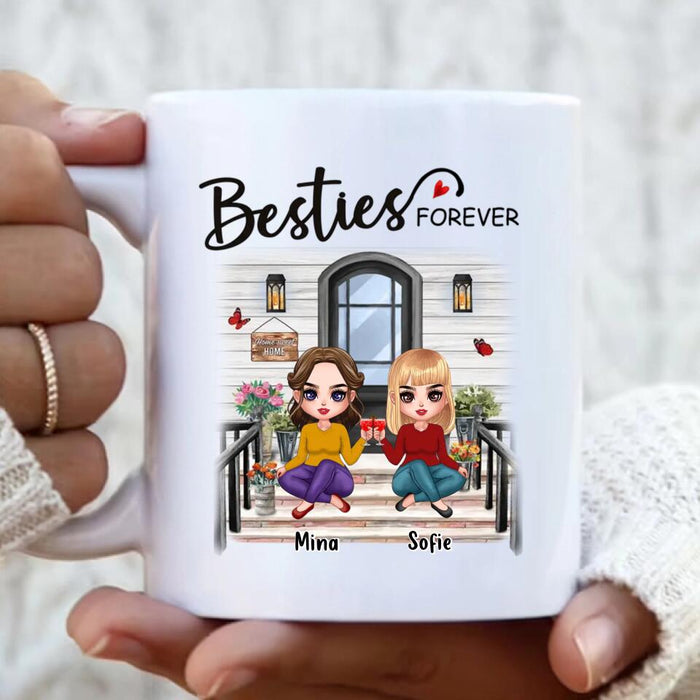 Custom Personalized Besties Sisters Front Porch Coffee Mug - Upto 5 Women - Gift Idea For Friends/Sisters - Besties Forever