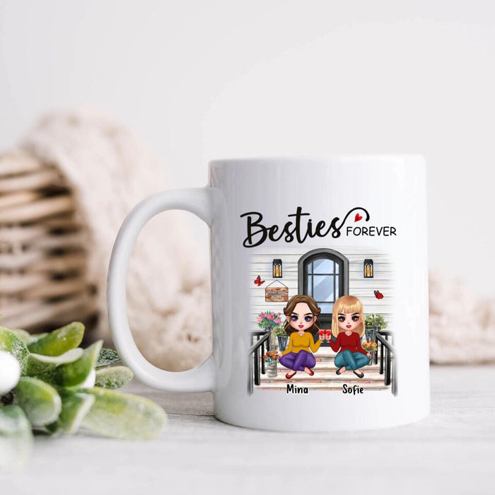 Custom Personalized Besties Sisters Front Porch Coffee Mug - Upto 5 Women - Gift Idea For Friends/Sisters - Besties Forever