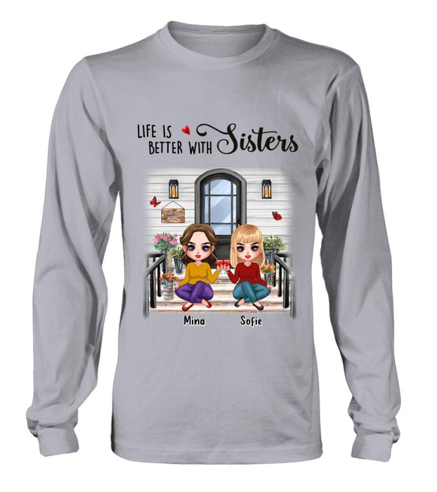 Custom Personalized Besties Front Porch T-shirt/ Long Sleeve/ Sweatshirt/ Hoodie - Upto 5 Women - Gift Idea For Friends/ Besties/ Sisters - Life Is Better With Sisters