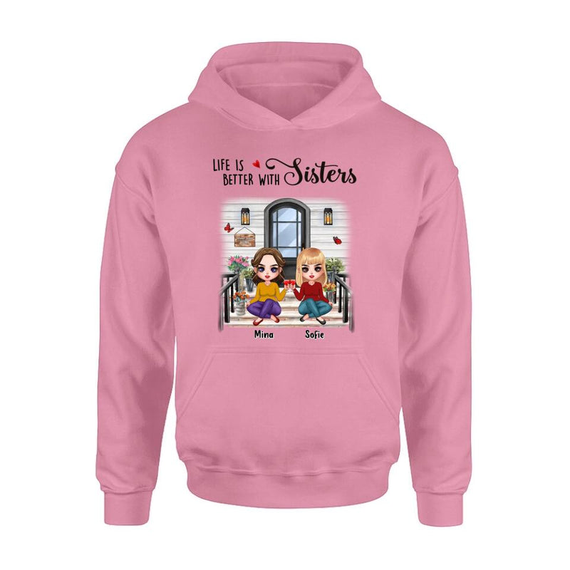 Personalized Besties Front Porch T-shirt/Long Sleeve/Sweatshirt/Hoodie - Up to 5 Women - Gift Idea For Friends/Besties/Sisters - Life Is Better With Sisters