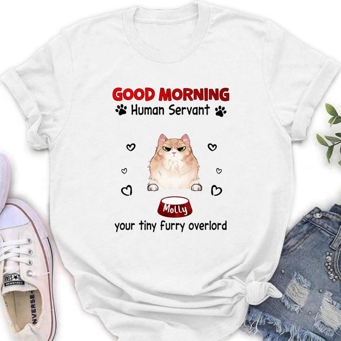 Custom Personalized Pet T-Shirt/Hoodie/Sweatshirt/Long Sleeve - Gift for Dog/Cat Lovers - Good Morning Human Servant Shirt - Up to 5 Pets