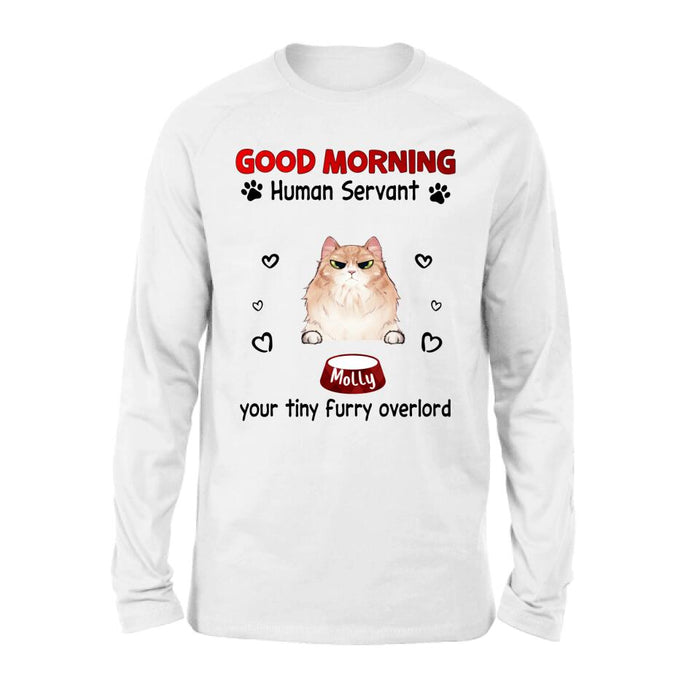 Custom Personalized Pet T-Shirt/Hoodie/Sweatshirt/Long Sleeve - Gift for Dog/Cat Lovers - Good Morning Human Servant Shirt - Up to 5 Pets