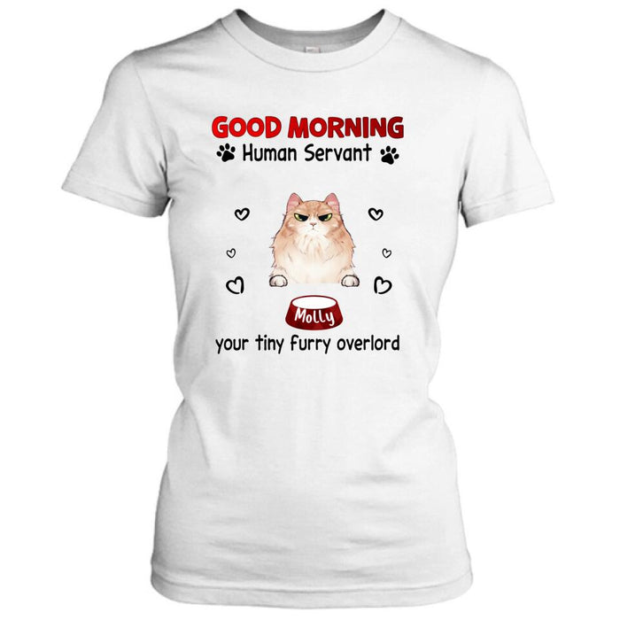 Custom Personalized Pet T-Shirt/Hoodie/Sweatshirt/Long Sleeve - Gift for Dog/Cat Lovers - Good Morning Human Servant Shirt - Up to 5 Pets