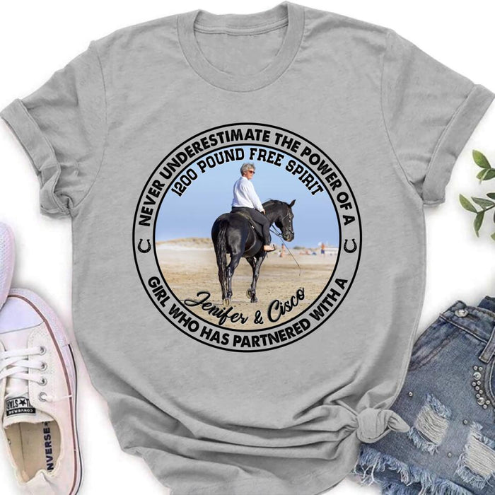 Custom Personalized Horse Girl T-shirt/ Long Sleeve/ Sweatshirt/ Hoodie - Gift Idea For Horse Lover - Never Underestimate The Power Of A Girl Who Has Partnered With A 1200 Pound Free Spirit