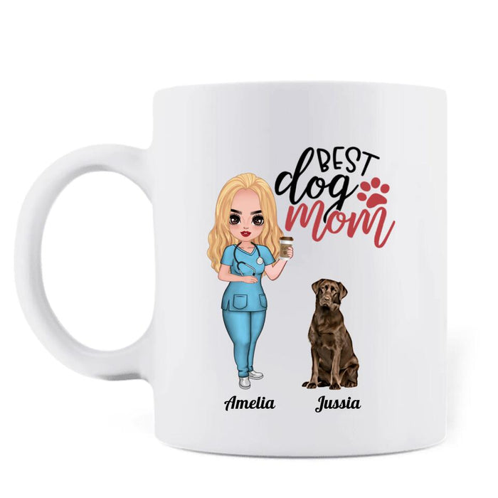 Custom Personalized Nurse Dog Mom Mug - Upto 5 Dogs - Gift Idea For Dog Lover/Happy Mother's Day