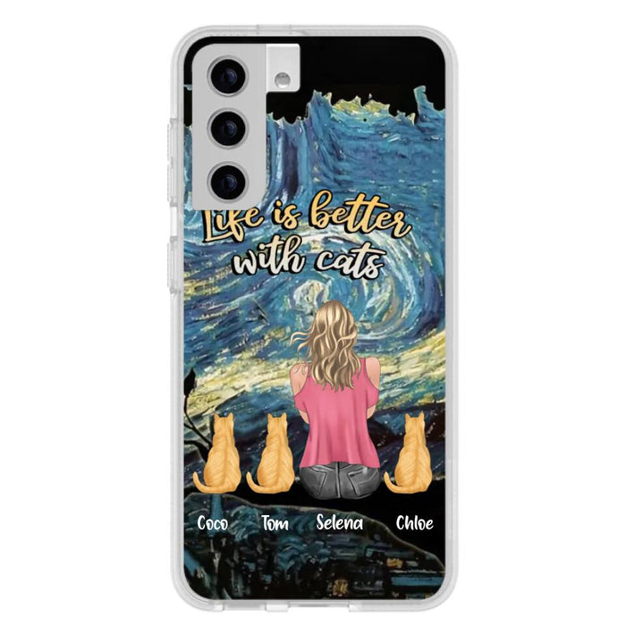 Custom Personalized Cat Mom Phone Case - Upto 3 Cats - Birthday, Loving Gift For Cat & Dog Lover, Pet Owner, Pet Mom, Pet Dad - Life Is Better With Cats - Case For iPhone And Samsung