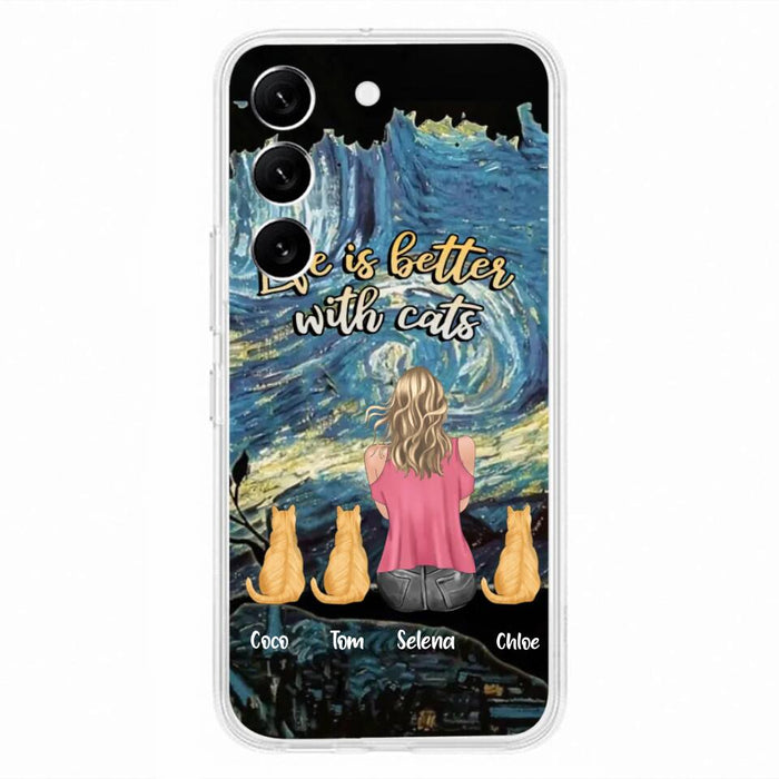 Custom Personalized Cat Mom Phone Case - Upto 3 Cats - Birthday, Loving Gift For Cat & Dog Lover, Pet Owner, Pet Mom, Pet Dad - Life Is Better With Cats - Case For iPhone And Samsung