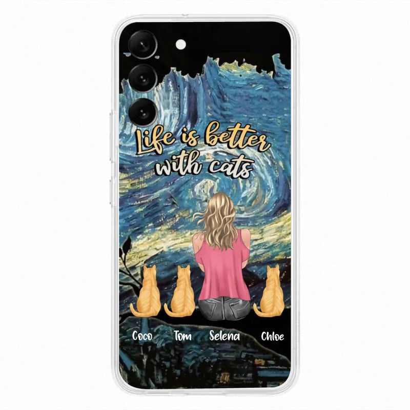 Custom Personalized Cat Mom Phone Case - Upto 3 Cats - Birthday, Loving Gift For Cat & Dog Lover, Pet Owner, Pet Mom, Pet Dad - Life Is Better With Cats - Case For iPhone And Samsung