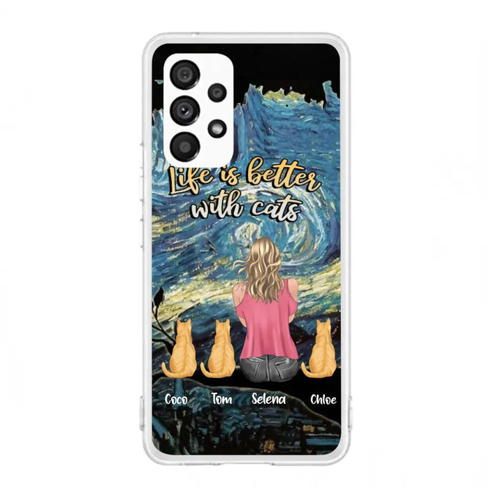 Custom Personalized Cat Mom Phone Case - Upto 3 Cats - Birthday, Loving Gift For Cat & Dog Lover, Pet Owner, Pet Mom, Pet Dad - Life Is Better With Cats - Case For iPhone And Samsung