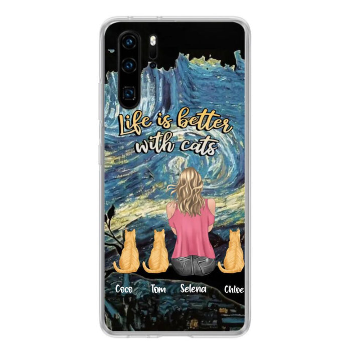 Custom Personalized Cat Mom Phone Case - Upto 3 Cats - Birthday, Loving Gift For Cat & Dog Lover, Pet Owner, Pet Mom, Pet Dad - Life Is Better With Cats - Case For Xiaomi, Oppo And Huawei