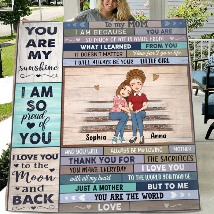 Custom Personalized Mom & Daughter Quilt/Single Layer Fleece Blanket - Gift Idea For Mother's Day From Daughter  - You Are My Sunshine