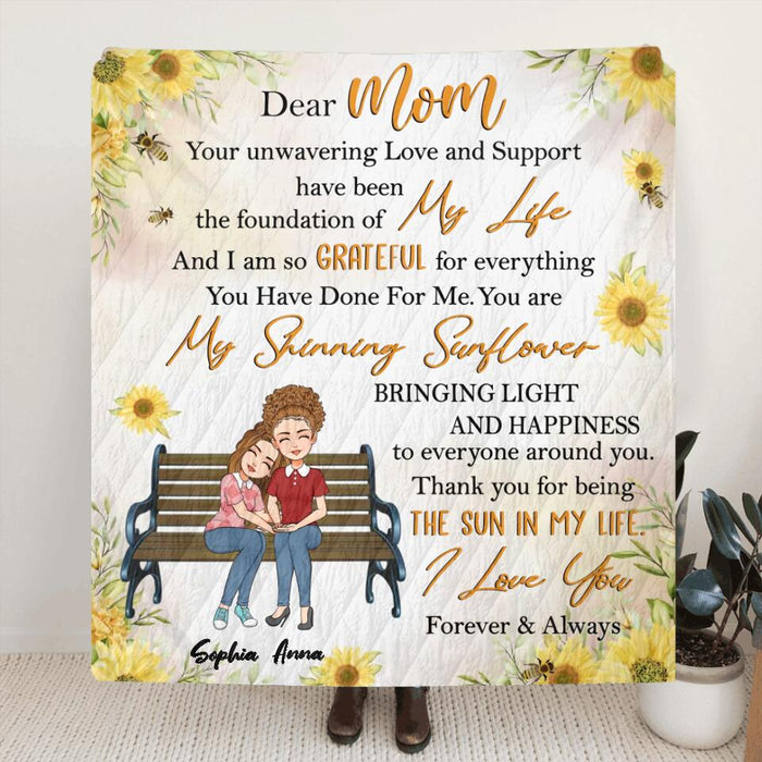 Custom Personalized Mom & Daughter Quilt/Single Layer Fleece Blanket - Gift Idea For Mother's Day From Daughter - Thank You For Being The Sun In My Life