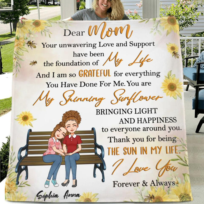 Custom Personalized Mom & Daughter Quilt/Single Layer Fleece Blanket - Gift Idea For Mother's Day From Daughter - Thank You For Being The Sun In My Life