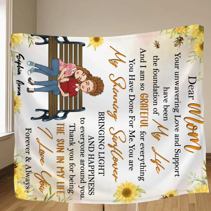 Custom Personalized Mom & Daughter Quilt/Single Layer Fleece Blanket - Gift Idea For Mother's Day From Daughter - Thank You For Being The Sun In My Life